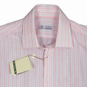 NEW $485 Borrelli Dress Shirt! 16 1/2 L  e 42  Pink Blue & White Stripe Handmade